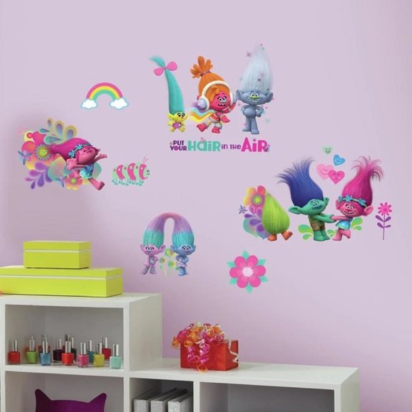 Trolls Movie Peel Stick Wall Decal 24 Glitter Stickers Kids Room Home Decor Art - Picture 1 of 4
